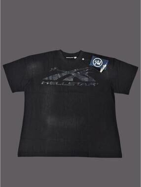 Hellstar Flame Graphic Logo Black T-Shirt Size Large NWT